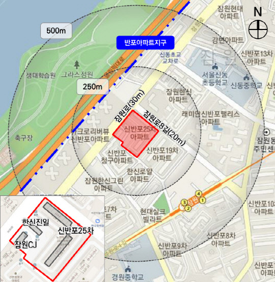 재건축 예정인 신반포25차 아파트 위치도. <서울시 제공>